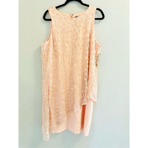 NWT Tahari ASL Women's Peach Floral Lace Overlay Dress.  Size 16 - Picture 4 of 11